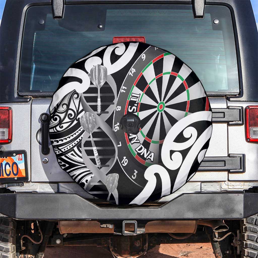 New Zealand Darts Spare Tire Cover Aotearoa Maori Its In My DNA Black - Polynesian Pride
