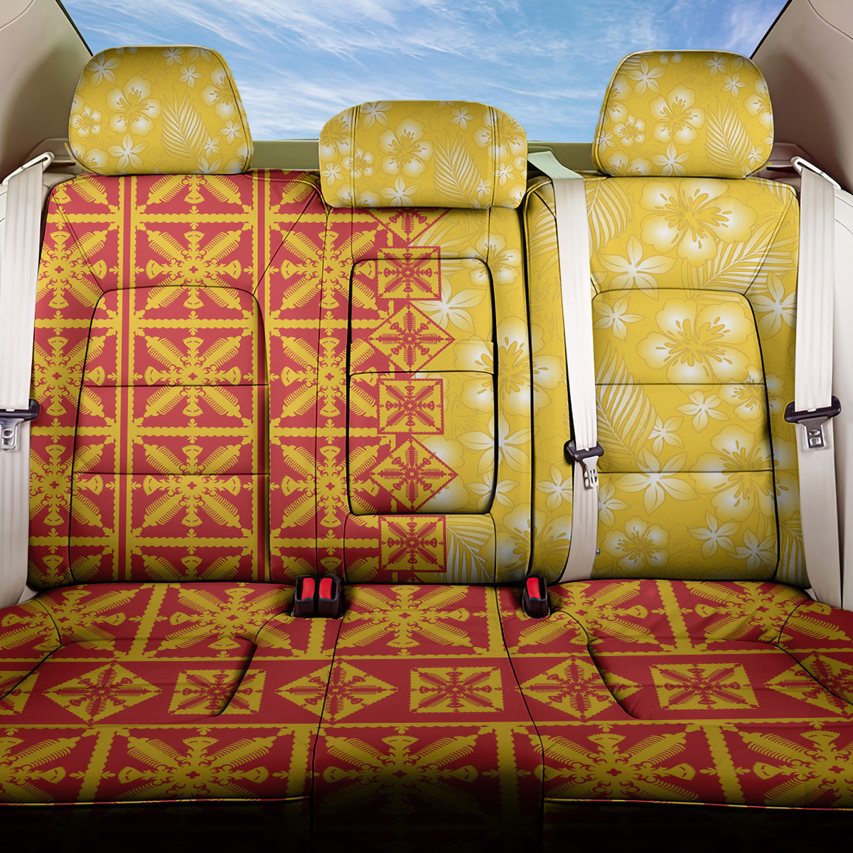 Kahili Quilt Hawaii Back Car Seat Cover Tropical Flower Seamless Half Style