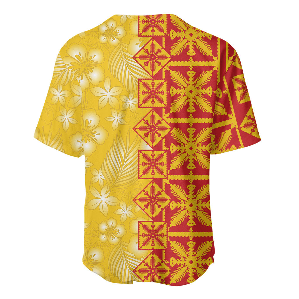 Kahili Quilt Hawaii Baseball Jersey Tropical Flower Seamless Half Style