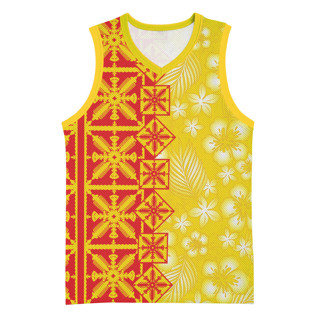Kahili Quilt Hawaii Basketball Jersey Tropical Flower Seamless Half Style