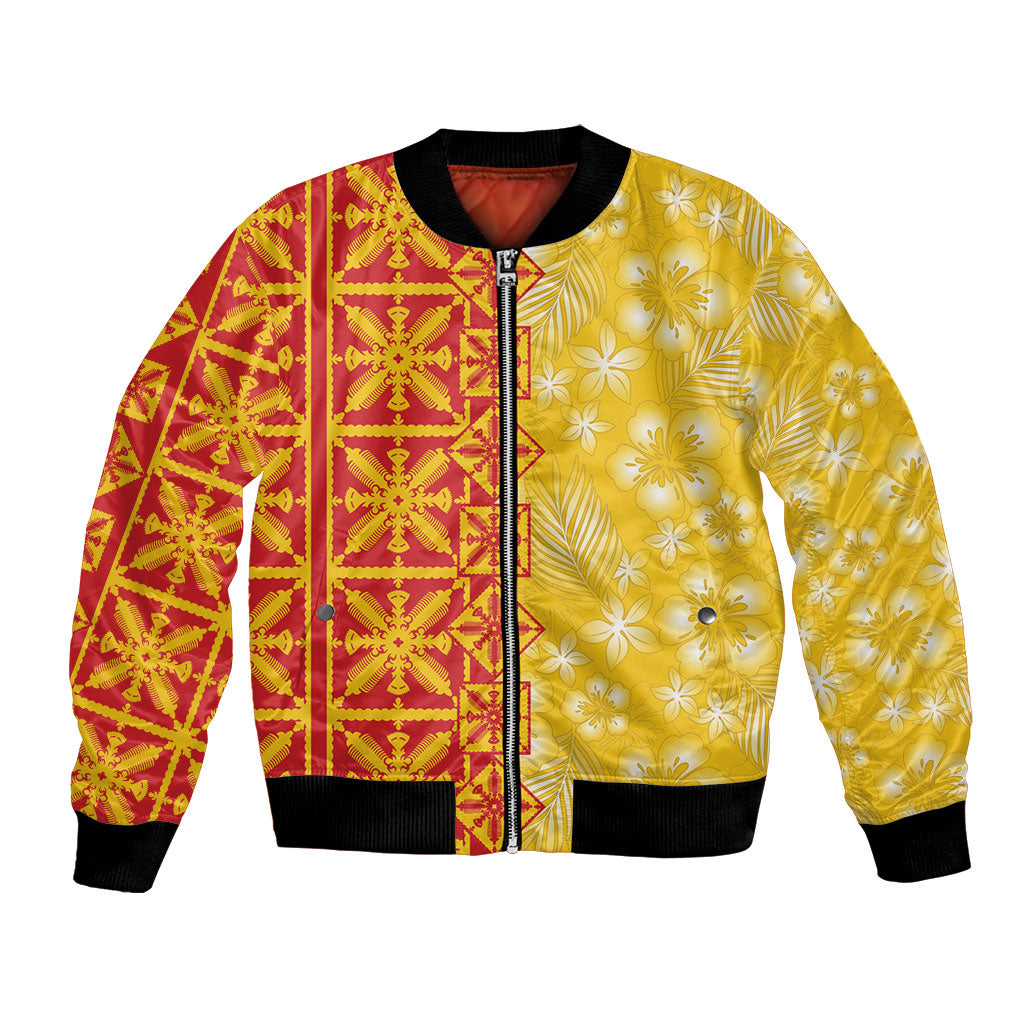 Kahili Quilt Hawaii Bomber Jacket Tropical Flower Seamless Half Style