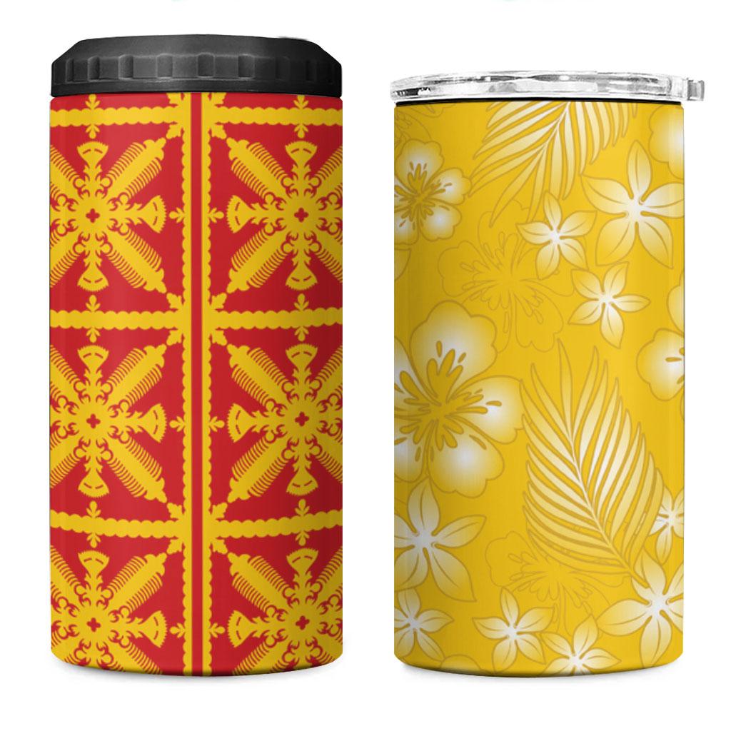 Kahili Quilt Hawaii 4 in 1 Can Cooler Tumbler Tropical Flower Seamless Half Style