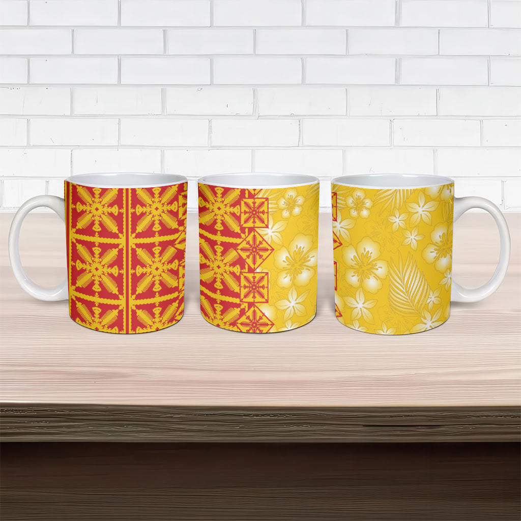 Kahili Quilt Hawaii Ceramic Mug Tropical Flower Seamless Half Style