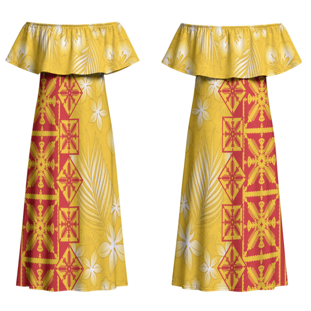 Kahili Quilt Hawaii Couples Matching Off Shoulder Maxi Dress and Hawaiian Shirt Tropical Flower Seamless Half Style LT14 - Polynesian Pride
