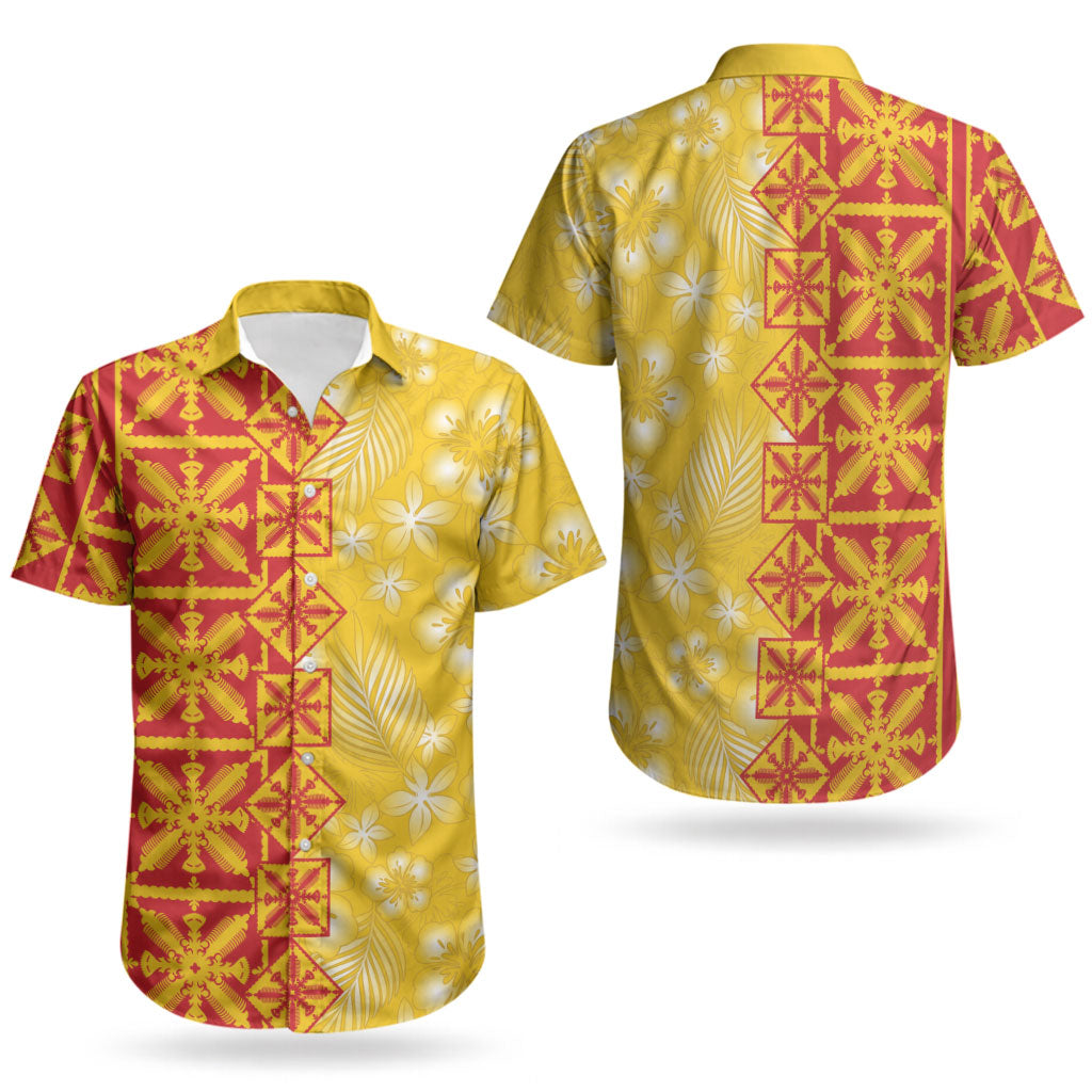 Kahili Quilt Hawaii Couples Matching Off Shoulder Short Dress and Hawaiian Shirt Tropical Flower Seamless Half Style LT14 - Polynesian Pride