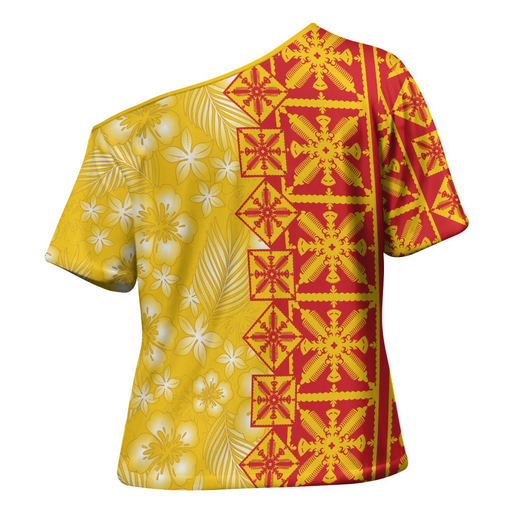 Kahili Quilt Hawaii Cross Shoulder Shirt Tropical Flower Seamless Half Style