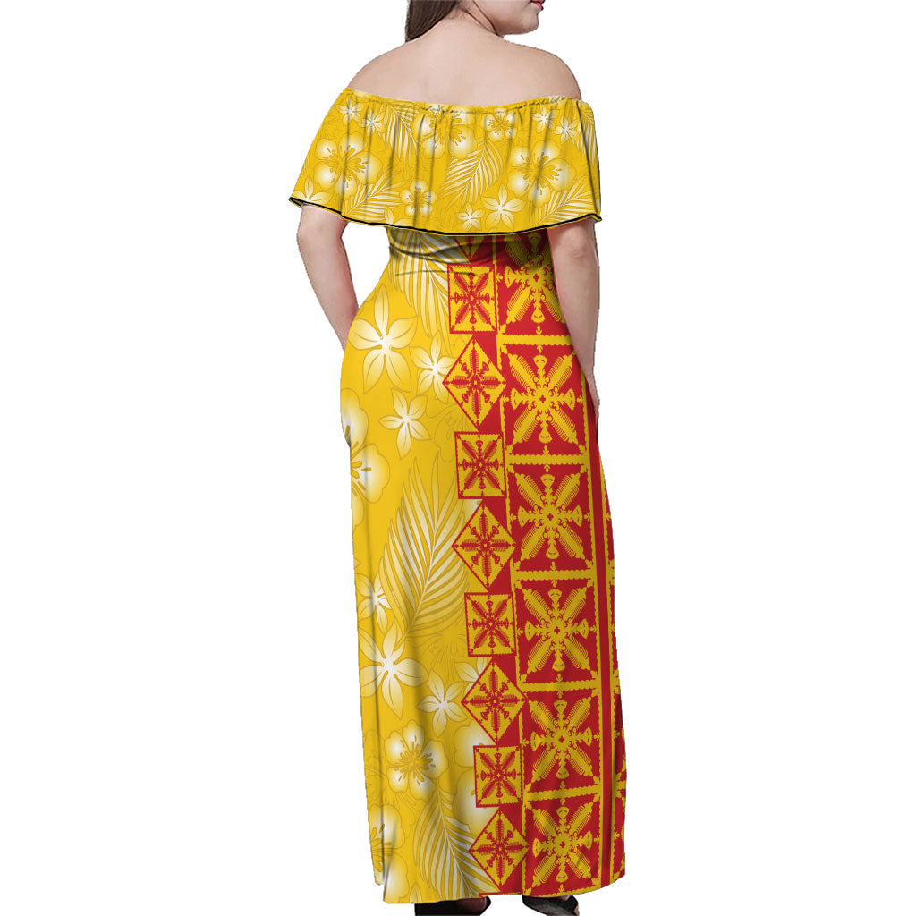 Kahili Quilt Hawaii Family Matching Off Shoulder Maxi Dress and Hawaiian Shirt Tropical Flower Seamless Half Style