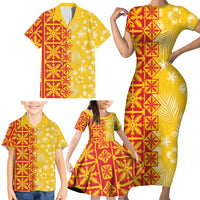 Kahili Quilt Hawaii Family Matching Short Sleeve Bodycon Dress and Hawaiian Shirt Tropical Flower Seamless Half Style
