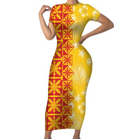 Kahili Quilt Hawaii Family Matching Short Sleeve Bodycon Dress and Hawaiian Shirt Tropical Flower Seamless Half Style