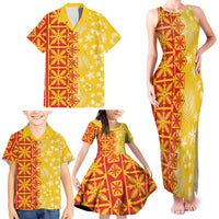 Kahili Quilt Hawaii Family Matching Tank Maxi Dress and Hawaiian Shirt Tropical Flower Seamless Half Style
