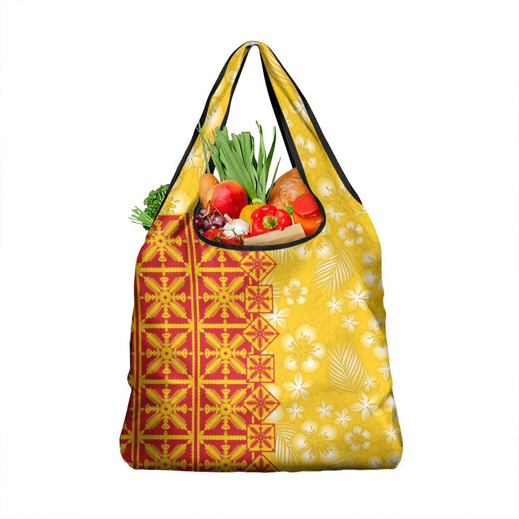 Kahili Quilt Hawaii Grocery Bag Tropical Flower Seamless Half Style