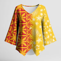 Kahili Quilt Hawaii Kimono Sleeve Blouse Tropical Flower Seamless Half Style