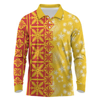 Kahili Quilt Hawaii Long Sleeve Polo Shirt Tropical Flower Seamless Half Style