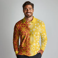 Kahili Quilt Hawaii Long Sleeve Polo Shirt Tropical Flower Seamless Half Style