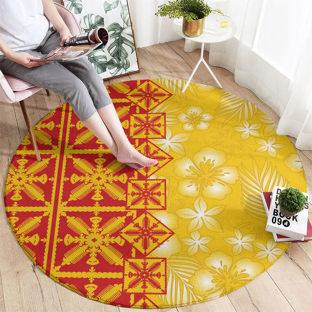 Kahili Quilt Hawaii Round Carpet Tropical Flower Seamless Half Style