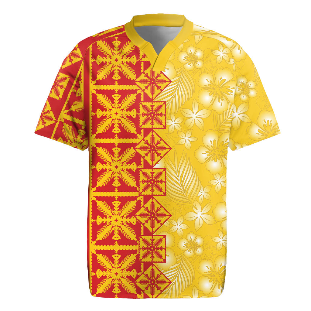 Kahili Quilt Hawaii Rugby Jersey Tropical Flower Seamless Half Style LT14 Yellow - Polynesian Pride