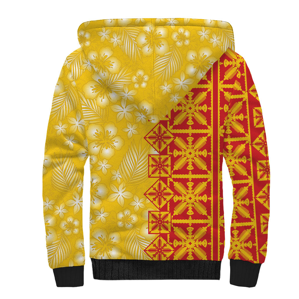 Kahili Quilt Hawaii Sherpa Hoodie Tropical Flower Seamless Half Style