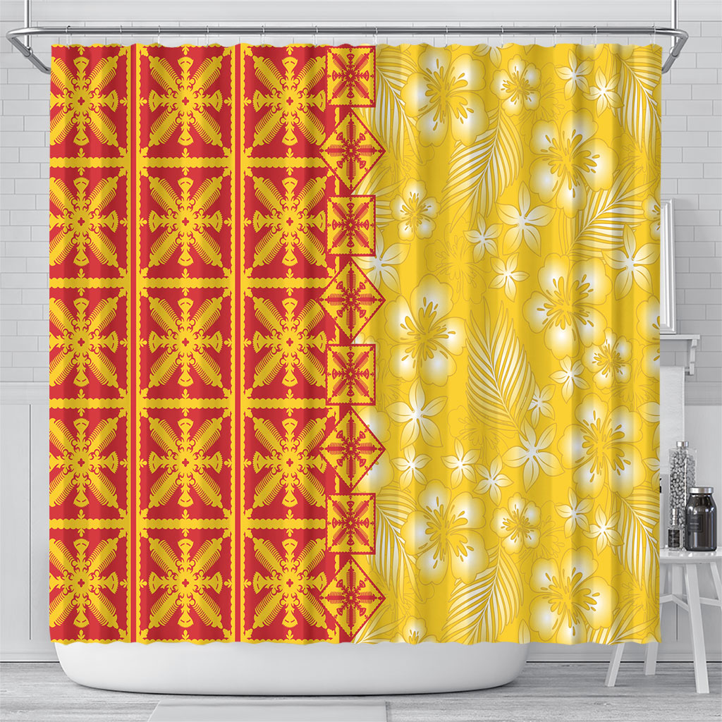 Kahili Quilt Hawaii Shower Curtain Tropical Flower Seamless Half Style