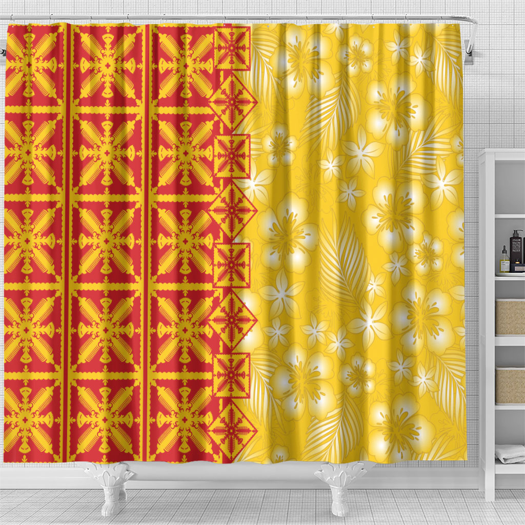 Kahili Quilt Hawaii Shower Curtain Tropical Flower Seamless Half Style