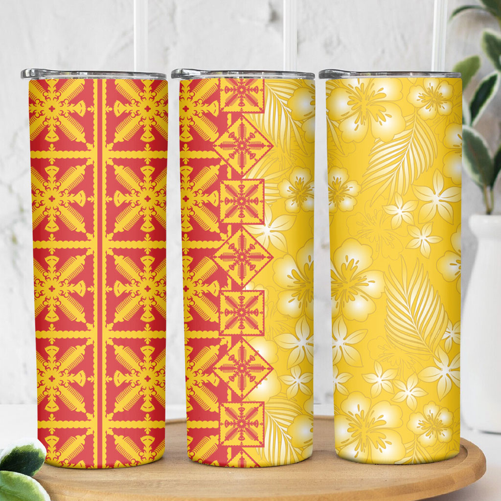 Kahili Quilt Hawaii Skinny Tumbler Tropical Flower Seamless Half Style