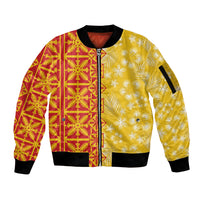 Kahili Quilt Hawaii Sleeve Zip Bomber Jacket Tropical Flower Seamless Half Style