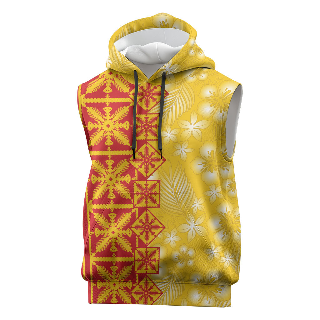 Kahili Quilt Hawaii Sleeveless Hoodie Tropical Flower Seamless Half Style LT14 Yellow - Polynesian Pride