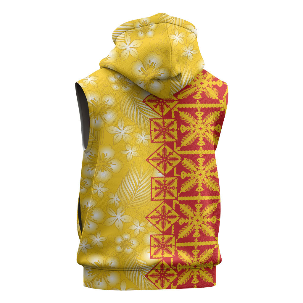 Kahili Quilt Hawaii Sleeveless Hoodie Tropical Flower Seamless Half Style