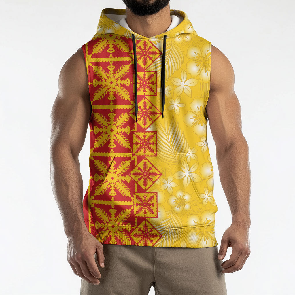 Kahili Quilt Hawaii Sleeveless Hoodie Tropical Flower Seamless Half Style