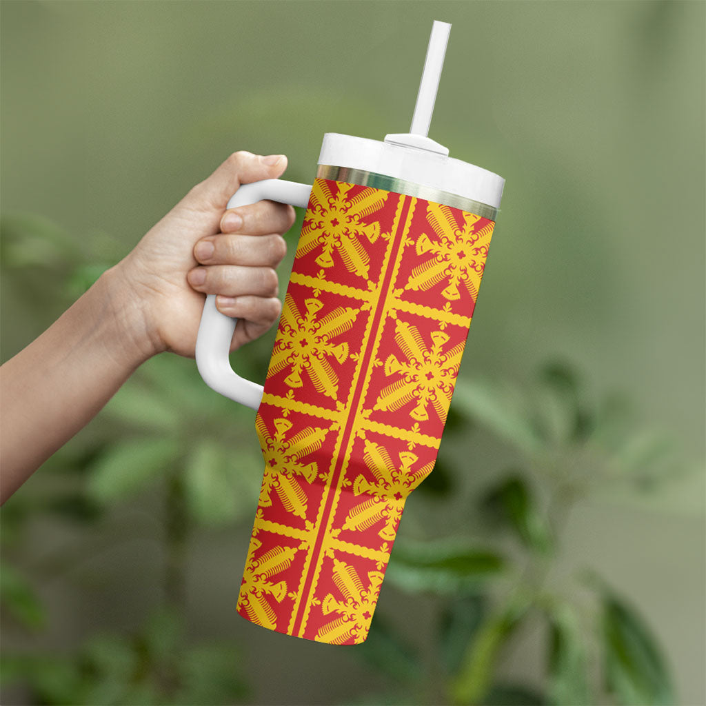 Kahili Quilt Hawaii Tumbler With Handle Tropical Flower Seamless Half Style