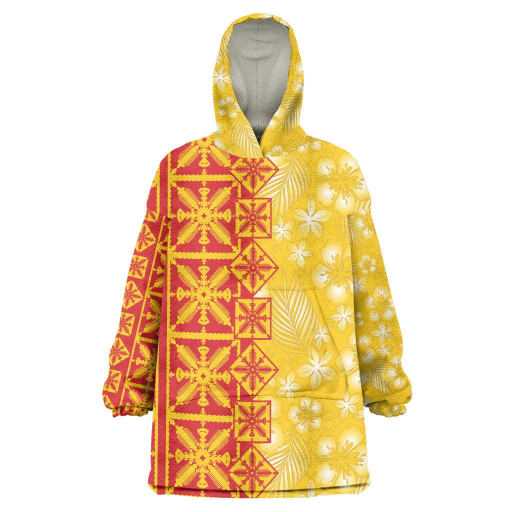 Kahili Quilt Hawaii Wearable Blanket Hoodie Tropical Flower Seamless Half Style
