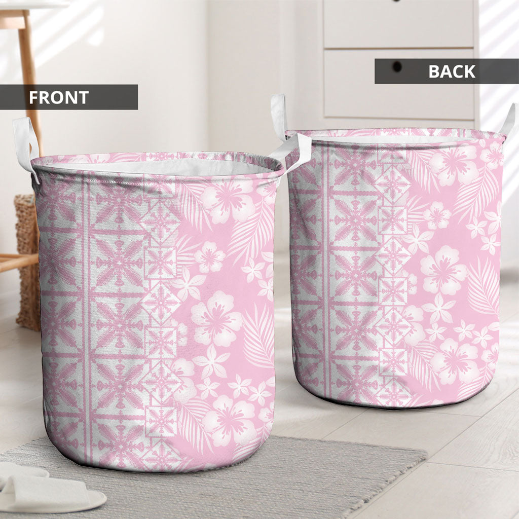 Pastel Pink Kahili Quilt Hawaii Laundry Basket Tropical Flower Seamless Half Style