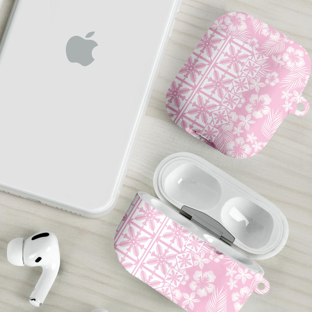 Pastel Pink Kahili Quilt Hawaii AirPods Case Tropical Flower Seamless Half Style