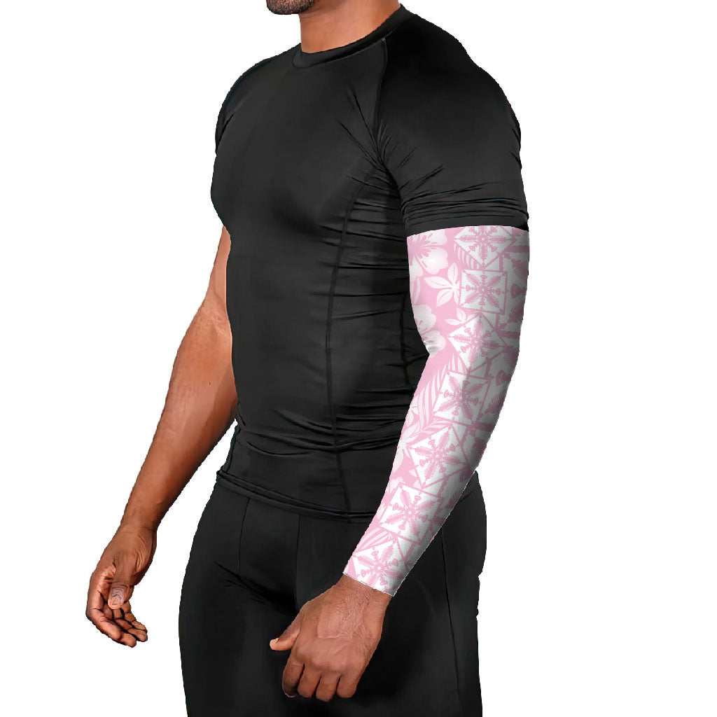 Pastel Pink Kahili Quilt Hawaii Arm Sleeves Tropical Flower Seamless Half Style