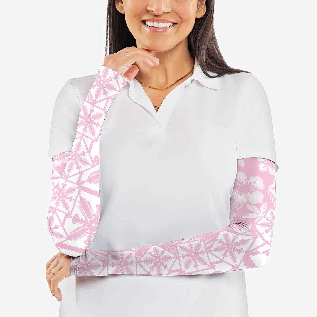Pastel Pink Kahili Quilt Hawaii Arm Sleeves Tropical Flower Seamless Half Style