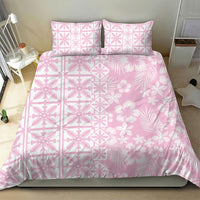Pastel Pink Kahili Quilt Hawaii Bedding Set Tropical Flower Seamless Half Style