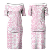 Pastel Pink Kahili Quilt Hawaii Couples Matching Puletasi and Hawaiian Shirt Tropical Flower Seamless Half Style LT14 - Polynesian Pride