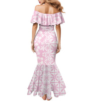 Pastel Pink Kahili Quilt Hawaii Family Matching Mermaid Dress and Hawaiian Shirt Tropical Flower Seamless Half Style