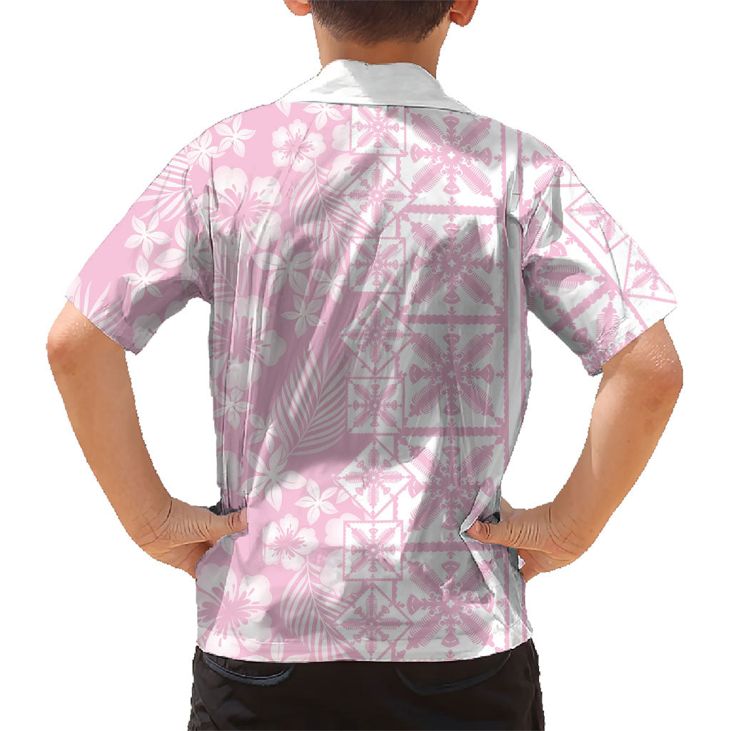 Pastel Pink Kahili Quilt Hawaii Family Matching Off Shoulder Maxi Dress and Hawaiian Shirt Tropical Flower Seamless Half Style