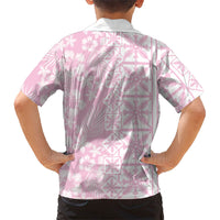 Pastel Pink Kahili Quilt Hawaii Family Matching Summer Maxi Dress and Hawaiian Shirt Tropical Flower Seamless Half Style