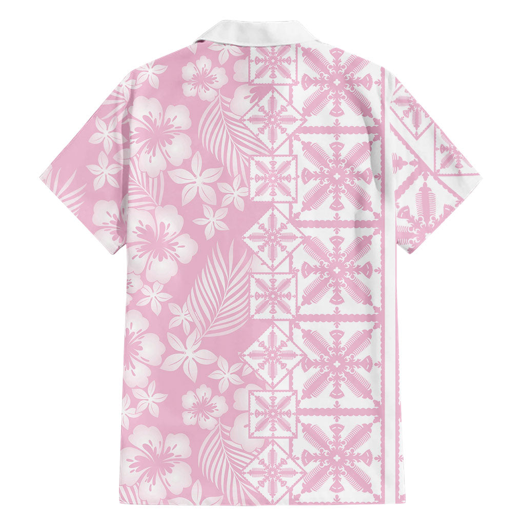 Pastel Pink Kahili Quilt Hawaii Family Matching Summer Maxi Dress and Hawaiian Shirt Tropical Flower Seamless Half Style