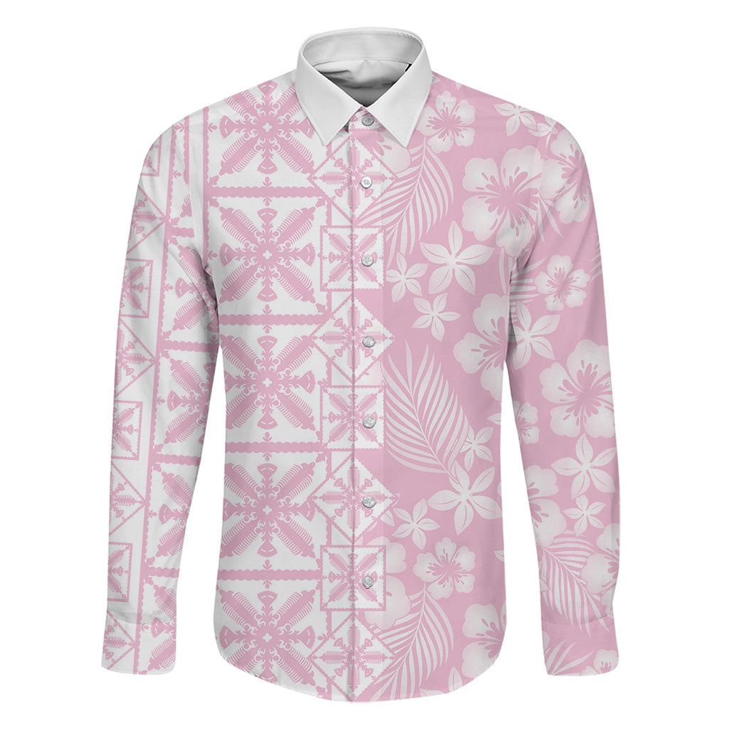 Pastel Pink Kahili Quilt Hawaii Family Matching Summer Maxi Dress and Hawaiian Shirt Tropical Flower Seamless Half Style