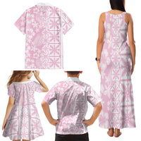 Pastel Pink Kahili Quilt Hawaii Family Matching Tank Maxi Dress and Hawaiian Shirt Tropical Flower Seamless Half Style