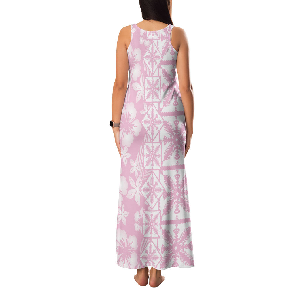 Pastel Pink Kahili Quilt Hawaii Family Matching Tank Maxi Dress and Hawaiian Shirt Tropical Flower Seamless Half Style