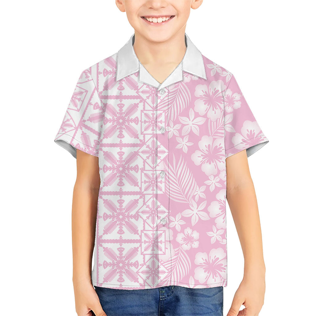 Pastel Pink Kahili Quilt Hawaii Family Matching Tank Maxi Dress and Hawaiian Shirt Tropical Flower Seamless Half Style