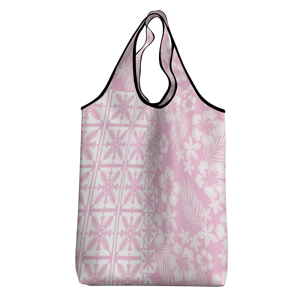 Pastel Pink Kahili Quilt Hawaii Grocery Bag Tropical Flower Seamless Half Style
