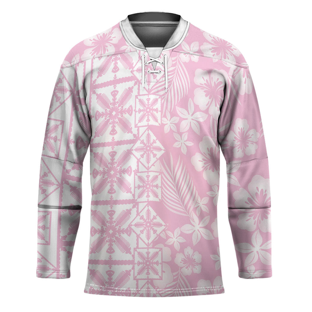 Pastel Pink Kahili Quilt Hawaii Hockey Jersey Tropical Flower Seamless Half Style