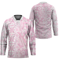 Pastel Pink Kahili Quilt Hawaii Hockey Jersey Tropical Flower Seamless Half Style
