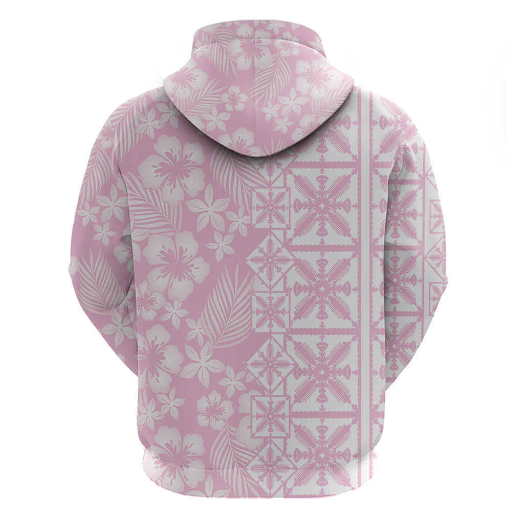 Pastel Pink Kahili Quilt Hawaii Hoodie Tropical Flower Seamless Half Style