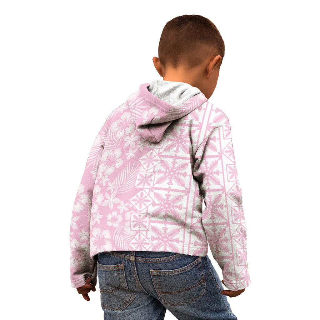 Pastel Pink Kahili Quilt Hawaii Kid Hoodie Tropical Flower Seamless Half Style