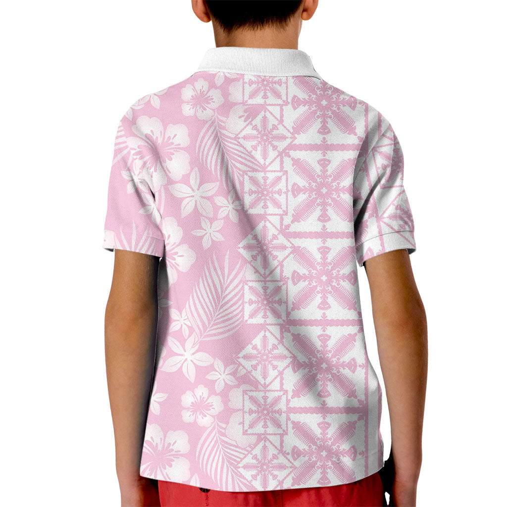 Pastel Pink Kahili Quilt Hawaii Kid Polo Shirt Tropical Flower Seamless Half Style